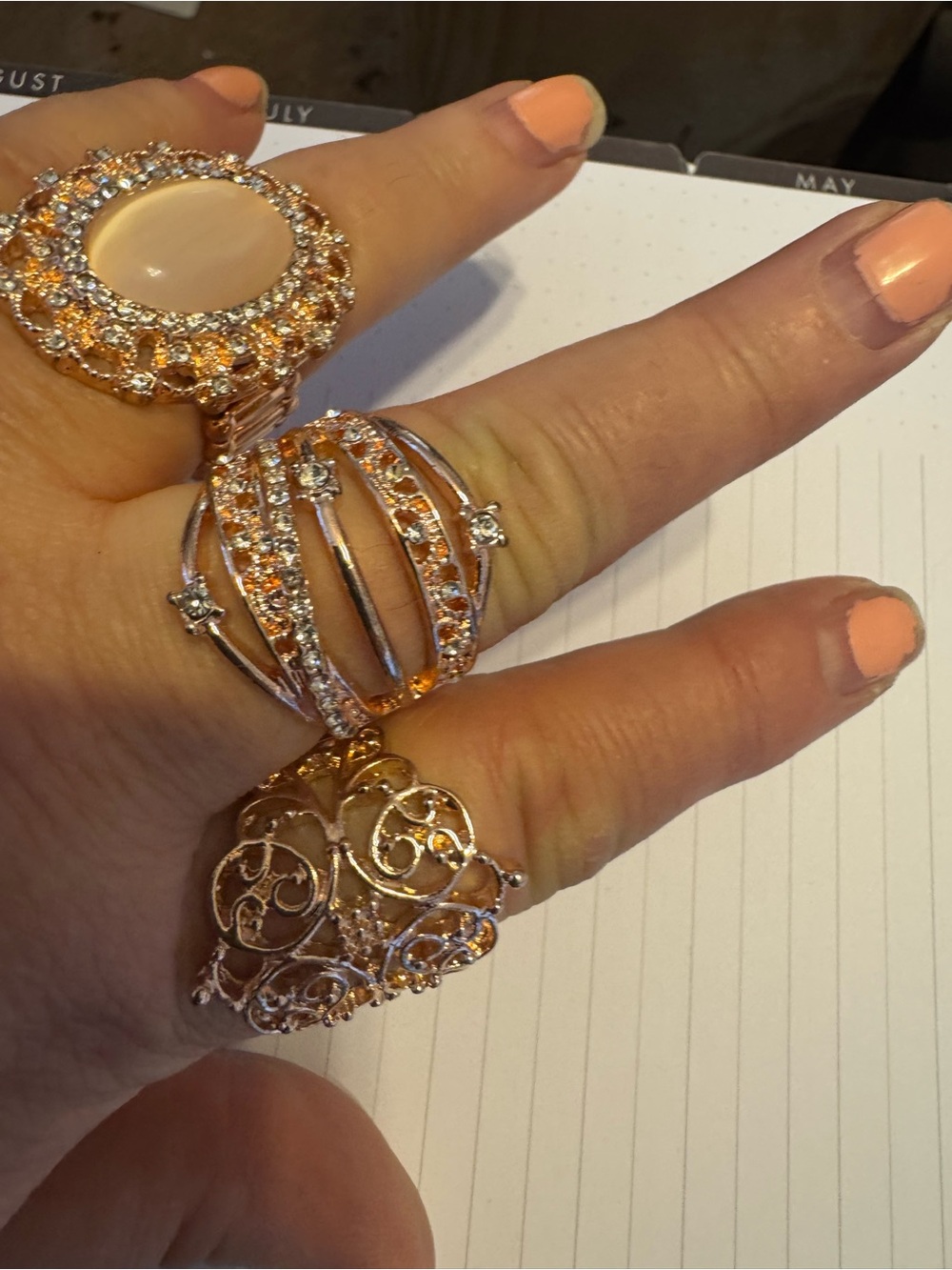 3 Piece Rose Gold-Tone Crystal Filigree Fashion Ring - Women JewelryStretch Ring